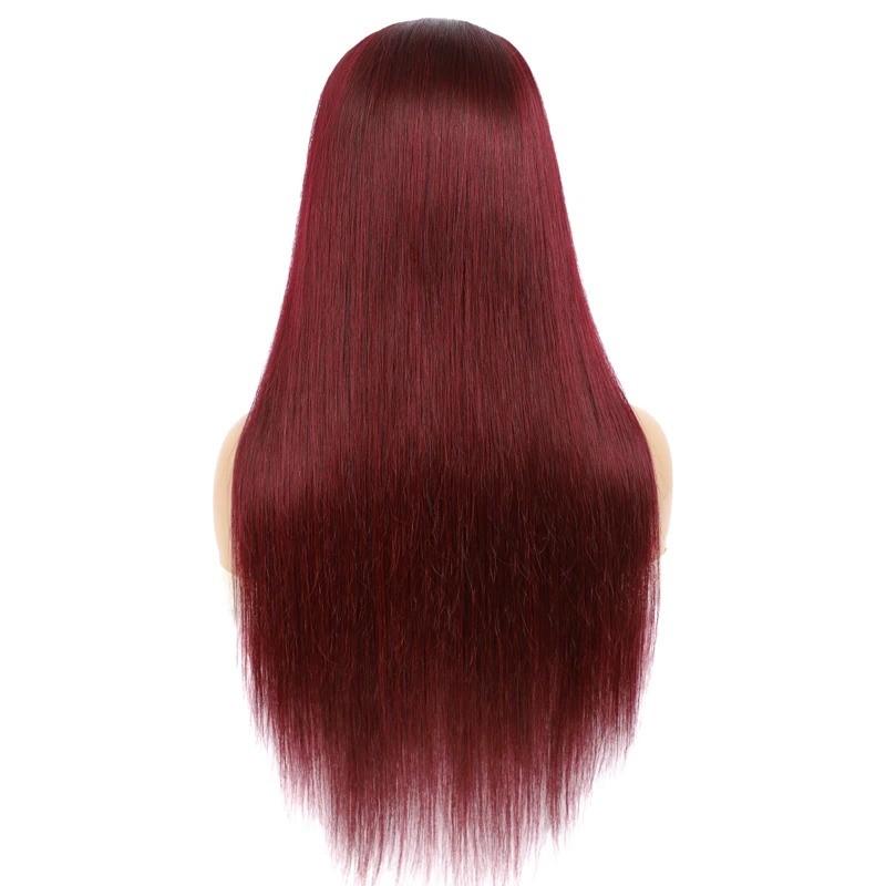 Burgundy Headband Straight Human Hair Wig #99J  Scarf Wig No GLUE Easy - GlamAura