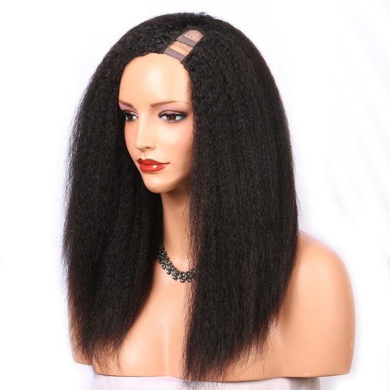 U Part Wig Kinky Straight Human Hair Wigs For Black Women Brazilian Re - GlamAura