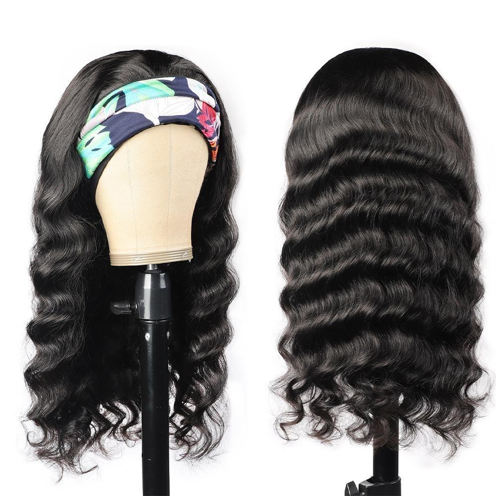 Headband Wig Loose Body Wave Human Hair Scarf Wig No GLUE Easy Wear - GlamAura