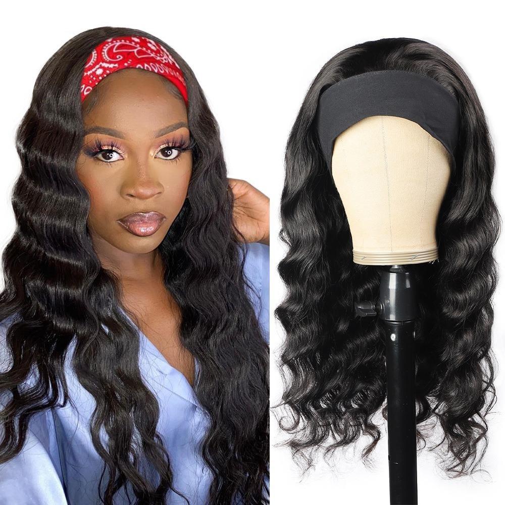 Headband Wig Loose Body Wave Human Hair Scarf Wig No GLUE Easy Wear - GlamAura
