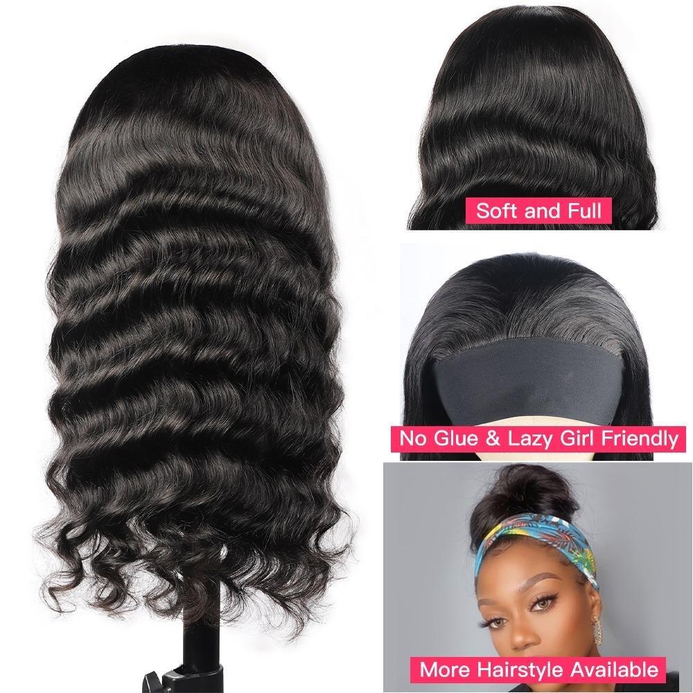 Headband Wig Loose Body Wave Human Hair Scarf Wig No GLUE Easy Wear - GlamAura