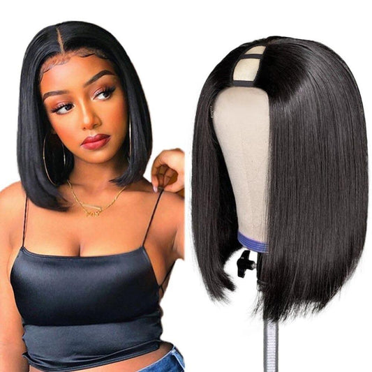 Short Bob U Part Wig Human Hair Straight Brazilian Remy Glueless Wigs - GlamAura