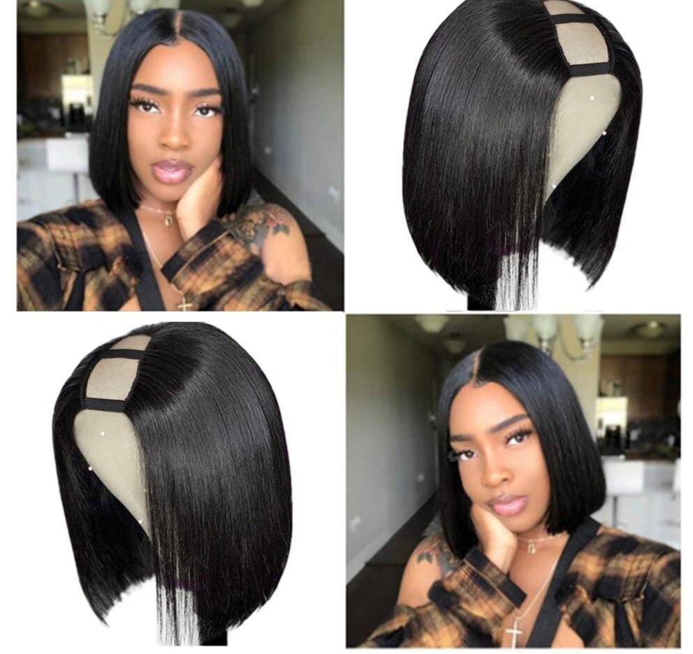 Short Bob U Part Wig Human Hair Straight Brazilian Remy Glueless Wigs - GlamAura