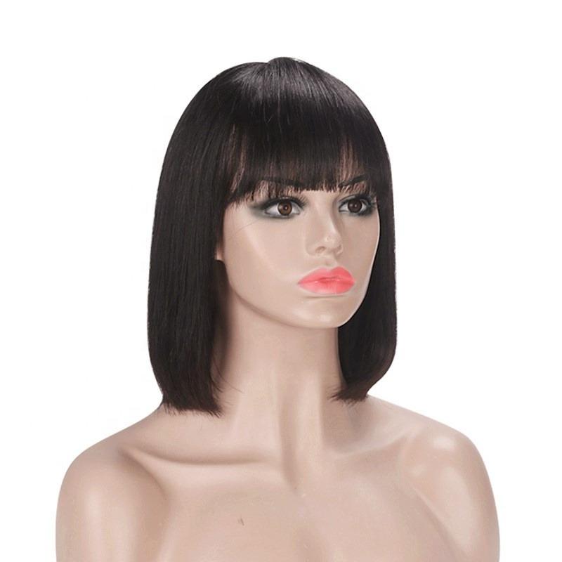Straight Bob Human Hair Wigs with Bangs for Black Women Brazilian Full - GlamAura