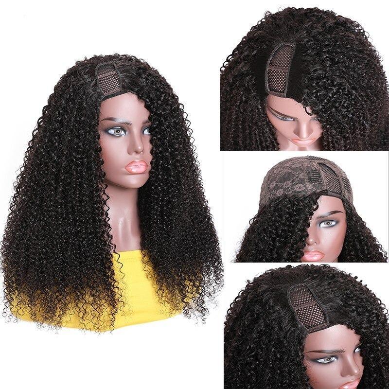 U Part Wig Kinky Curly Human Hair Wigs For Black Women Brazilian Remy - GlamAura