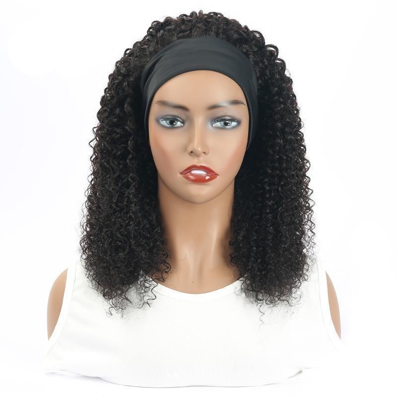 Headband Wig Kinky Curly Human Hair Scarf Wig No GLUE Easy Wear - GlamAura