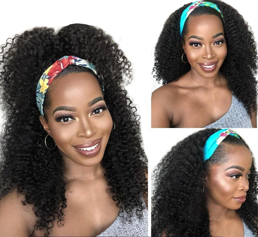 Headband Wig Kinky Curly Human Hair Scarf Wig No GLUE Easy Wear - GlamAura