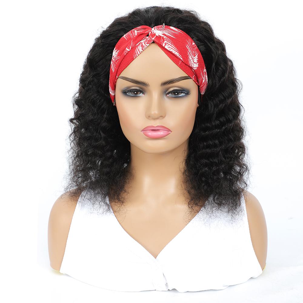 Headband Wig Deep Wave Human Hair Scarf Wig No GLUE Easy Wear - GlamAura