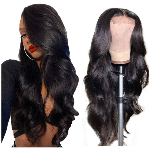 180% Density Full 4x4 Closure Wig Transparent Lace Front Body Wave Hum - GlamAura
