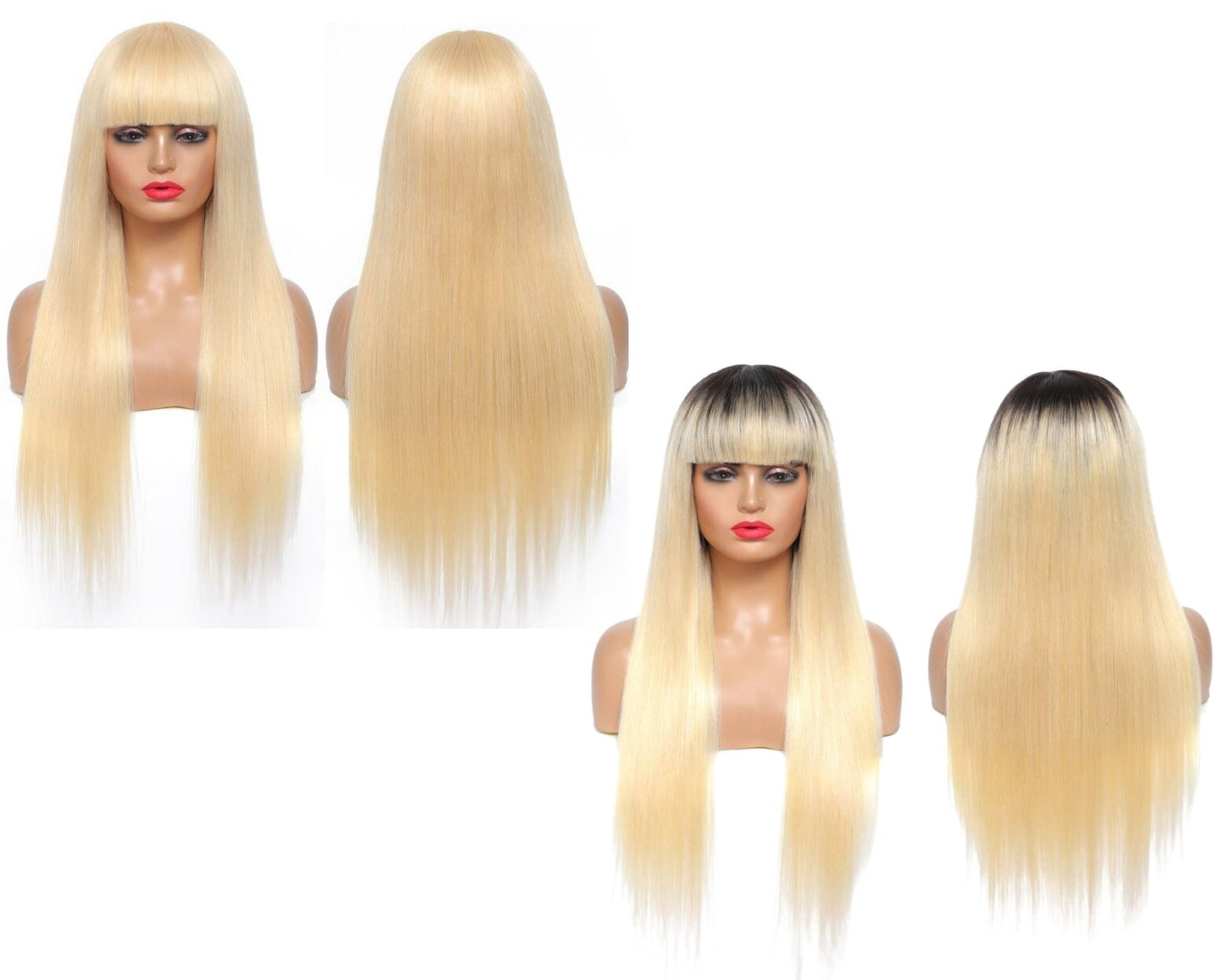 #1B/613 Straight 180% Density #613 Wig with Bang 200% Density Human - GlamAura