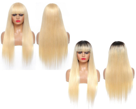 #1B/613 Straight 180% Density #613 Wig with Bang 200% Density Human - GlamAura