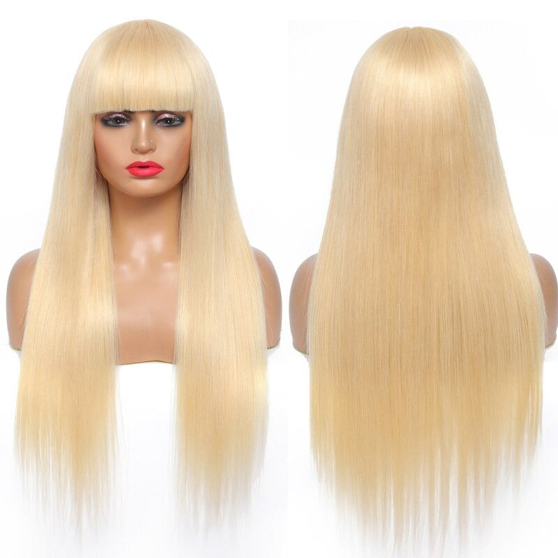 #1B/613 Straight 180% Density #613 Wig with Bang 200% Density Human - GlamAura