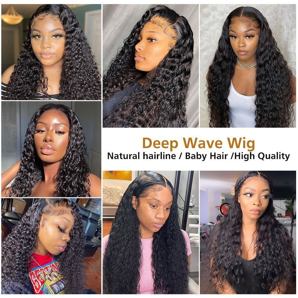 13x4 HD Transparent Lace Frontal Deep Wave Human Hair Wigs 200% Densit - GlamAura