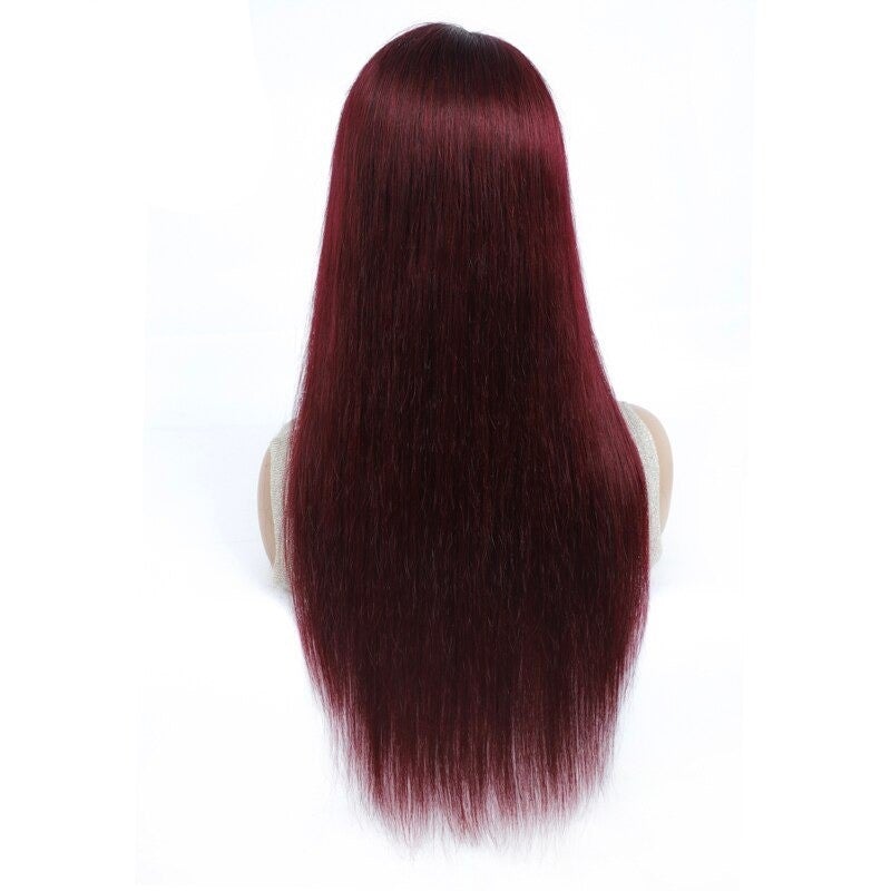 #1B/99J Brazilian Straight Human Hair Wigs with Bangs #99J No Glue Wig - GlamAura