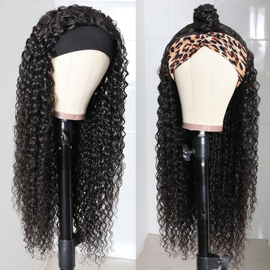 Headband Wig Jerry Curl Human Hair Scarf Wig No GLUE Easy Wear - GlamAura
