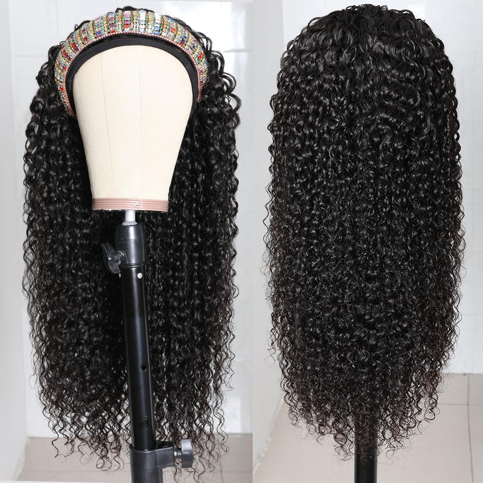 Headband Wig Jerry Curl Human Hair Scarf Wig No GLUE Easy Wear - GlamAura