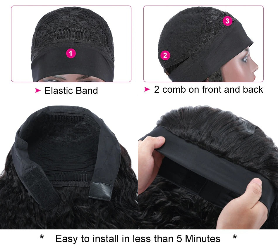 Headband Wig Loose Deep Wave Human Hair Scarf Wig No GLUE Easy Wear - GlamAura