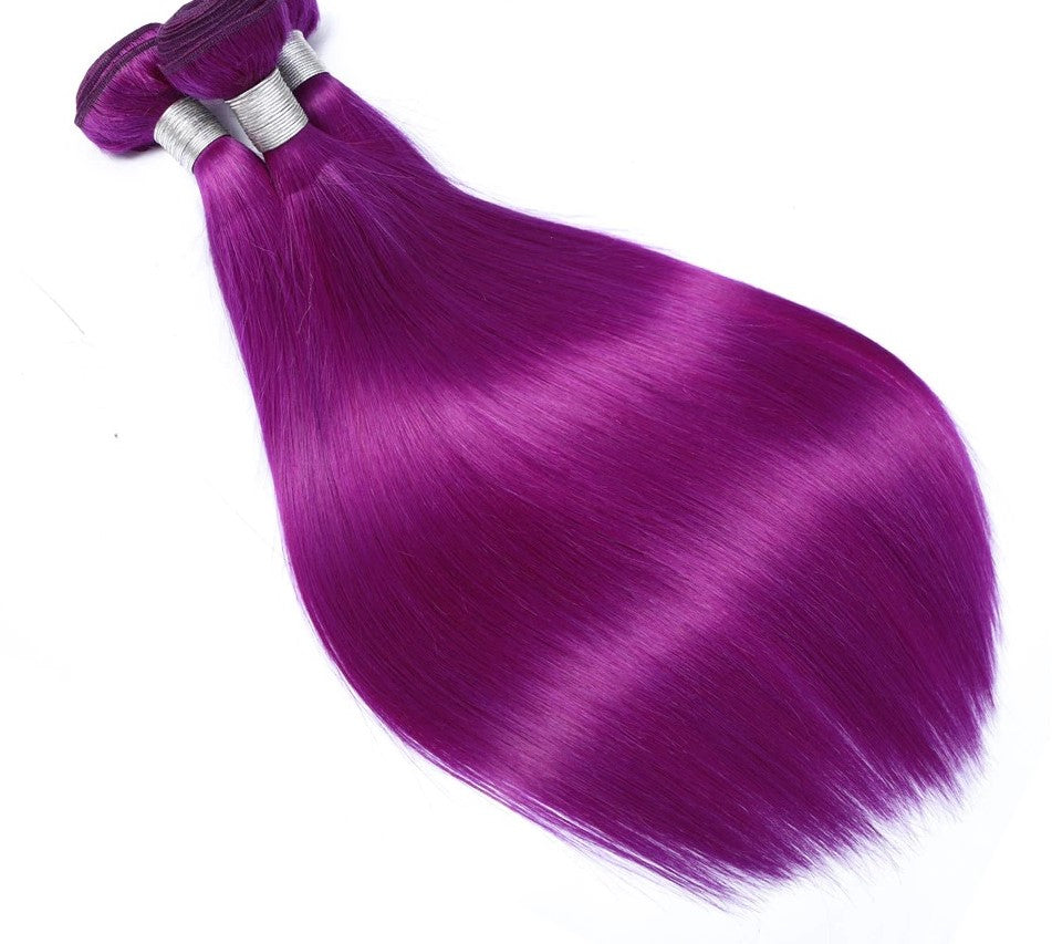 Purple 10A Grade Silver #1B/ purple  3/4 Straight BUNDLES with CLOSURE - GlamAura