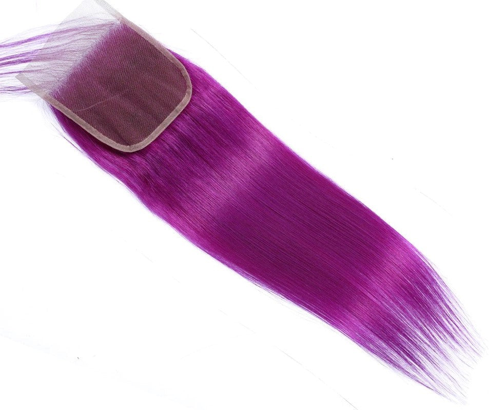 Purple 10A Grade Silver #1B/ purple  3/4 Straight BUNDLES with CLOSURE - GlamAura