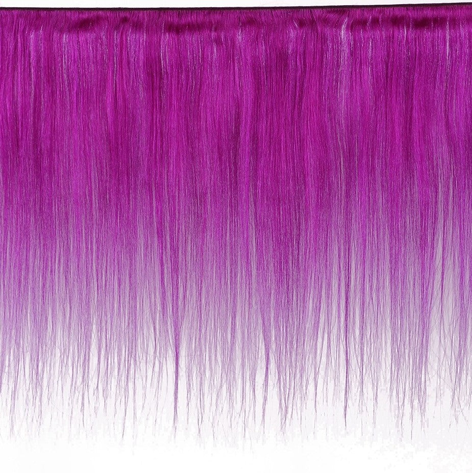 Purple 10A Grade Silver #1B/ purple  3/4 Straight BUNDLES with CLOSURE - GlamAura