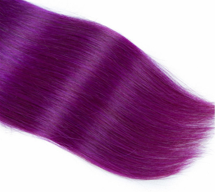 Purple 10A Grade Silver #1B/ purple  3/4 Straight BUNDLES with CLOSURE - GlamAura