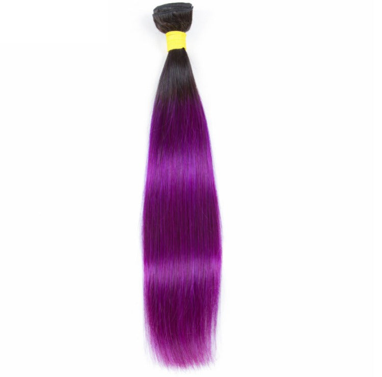 Purple 10A Grade Silver #1B/ purple  3/4 Straight BUNDLES with CLOSURE - GlamAura