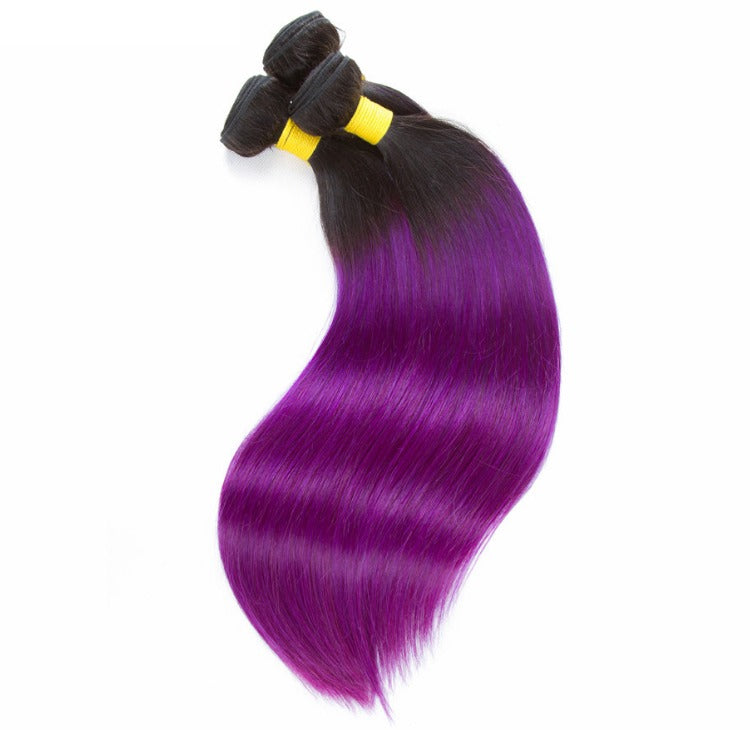 Purple 10A Grade Silver #1B/ purple  3/4 Straight BUNDLES with CLOSURE - GlamAura