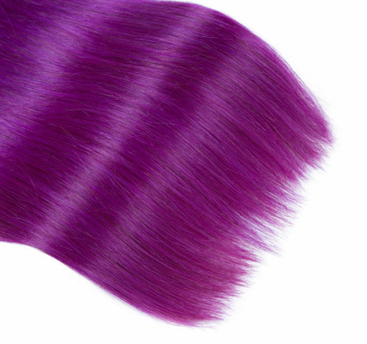 Purple 10A Grade Silver #1B/ purple  3/4 Straight BUNDLES with CLOSURE - GlamAura