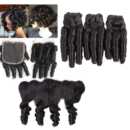 10A Grade 3/4 Spring Curl Fumi Human Hair bundles with 4x4 Closures & - GlamAura