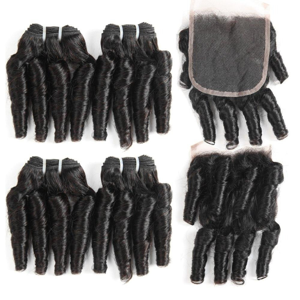 10A Grade 3/4 Spring Curl Fumi Human Hair bundles with 4x4 Closures & - GlamAura