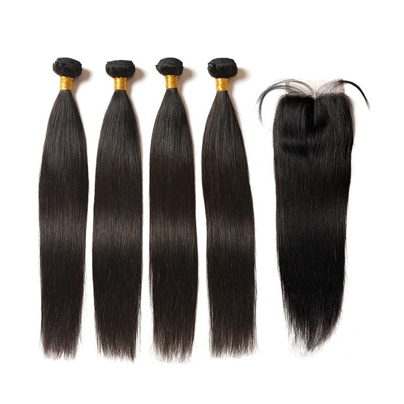 10A Grade 3/4 Straight Human Hair Bundles 4x4 Closures and 13x4 fronta - GlamAura