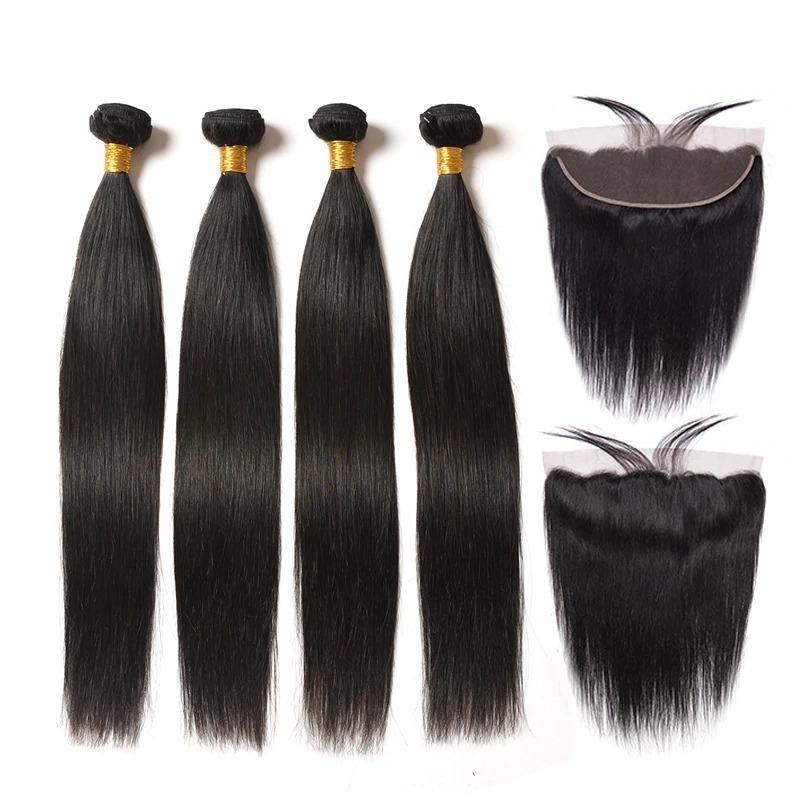 10A Grade 3/4 Straight Human Hair Bundles 4x4 Closures and 13x4 fronta - GlamAura