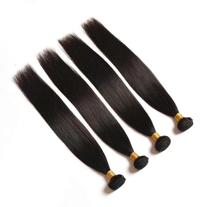 10A Grade 3/4 Straight Human Hair Bundles 4x4 Closures and 13x4 fronta - GlamAura