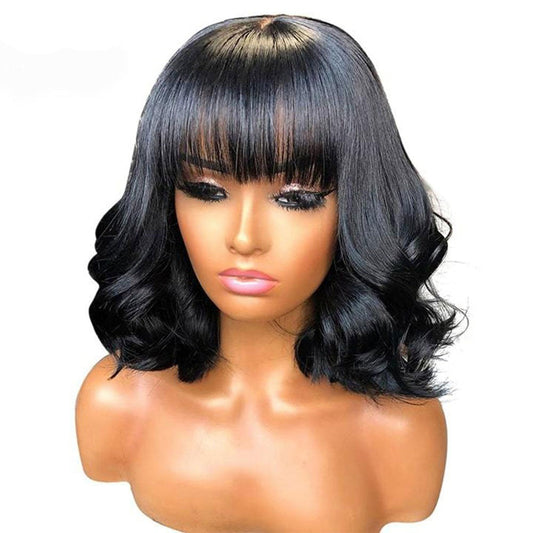 Short Bob Body Wave Human Hair Wig with Bang - GlamAura