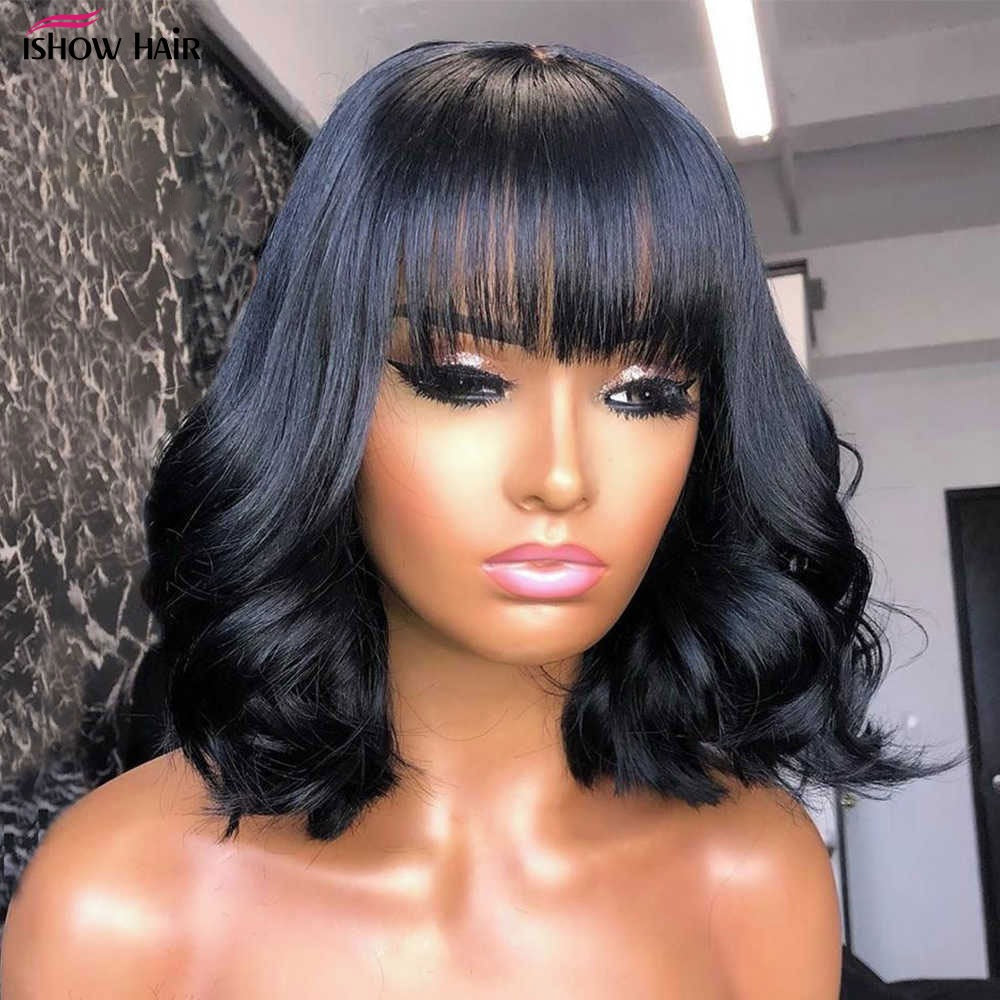 Short Bob Body Wave Human Hair Wig with Bang - GlamAura