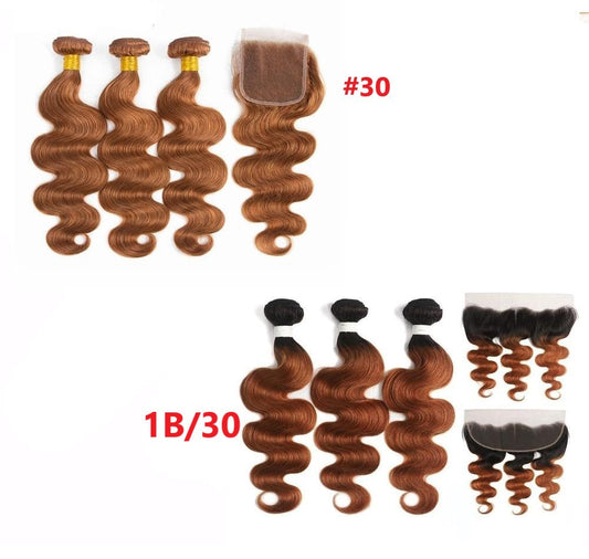 #30 Ombre 10A Grade Body Wave #1B/30 BUNDLES with 4x4 CLOSURES & 13x4 - GlamAura