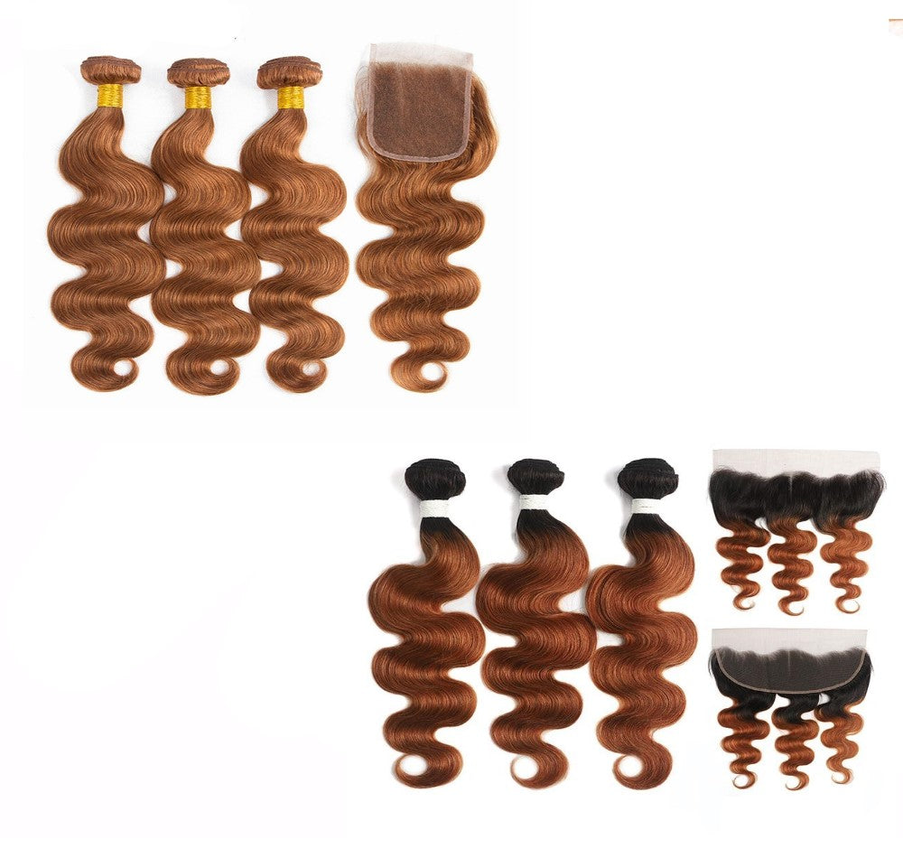 #30 Ombre 10A Grade Body Wave #1B/30 BUNDLES with 4x4 CLOSURES & 13x4 - GlamAura