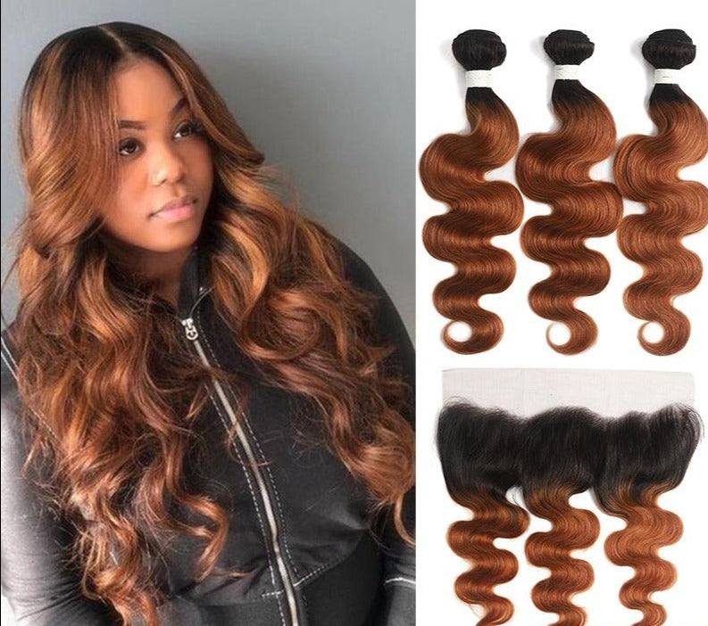 #30 Ombre 10A Grade Body Wave #1B/30 BUNDLES with 4x4 CLOSURES & 13x4 - GlamAura
