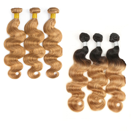 #27 Body Wave 10A Grade #1B/27 Hair BUNDLES with 4x4 CLOSURES & 13x4 F - GlamAura