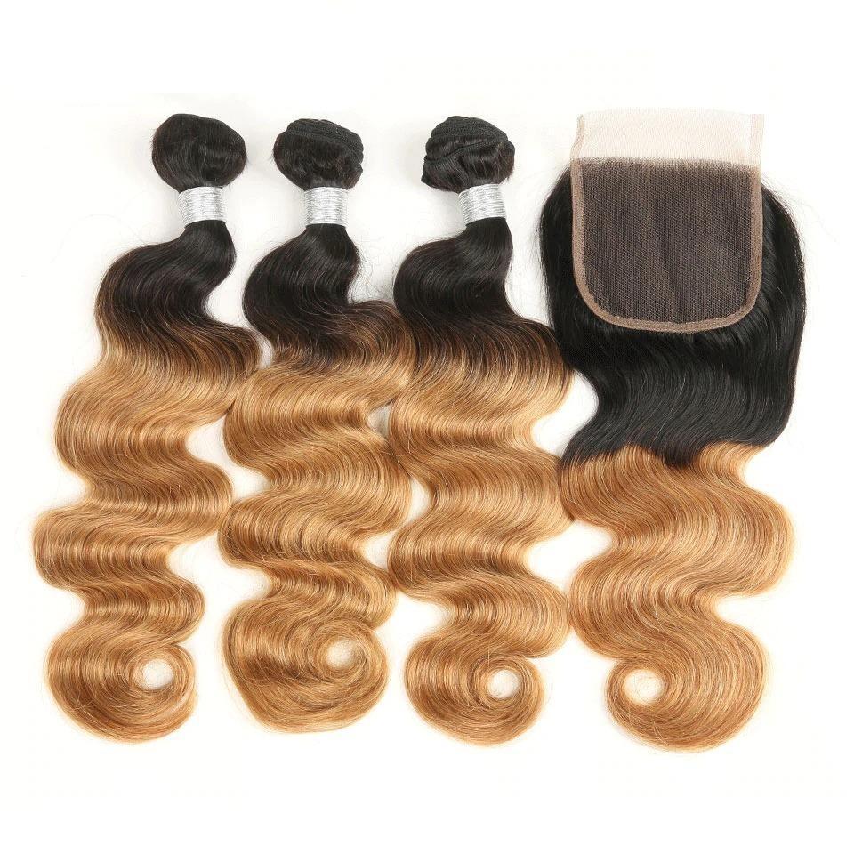 #27 Body Wave 10A Grade #1B/27 Hair BUNDLES with 4x4 CLOSURES & 13x4 F - GlamAura