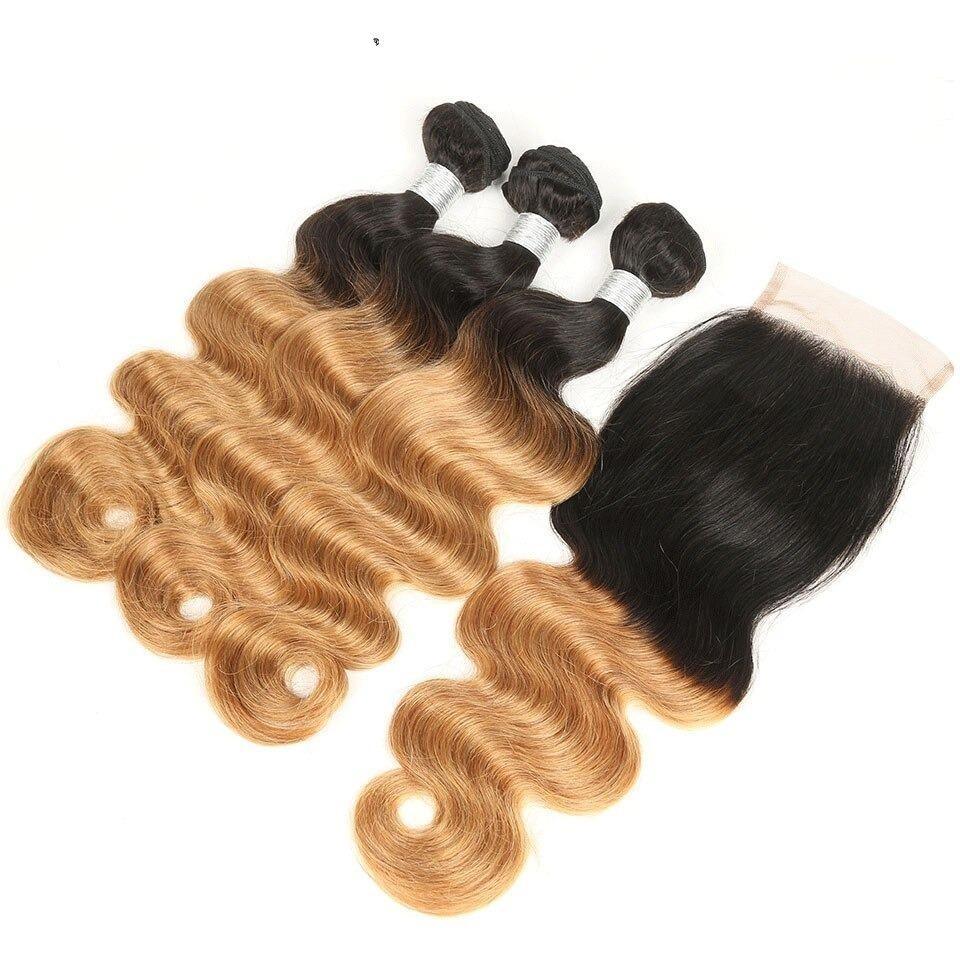 #27 Body Wave 10A Grade #1B/27 Hair BUNDLES with 4x4 CLOSURES & 13x4 F - GlamAura