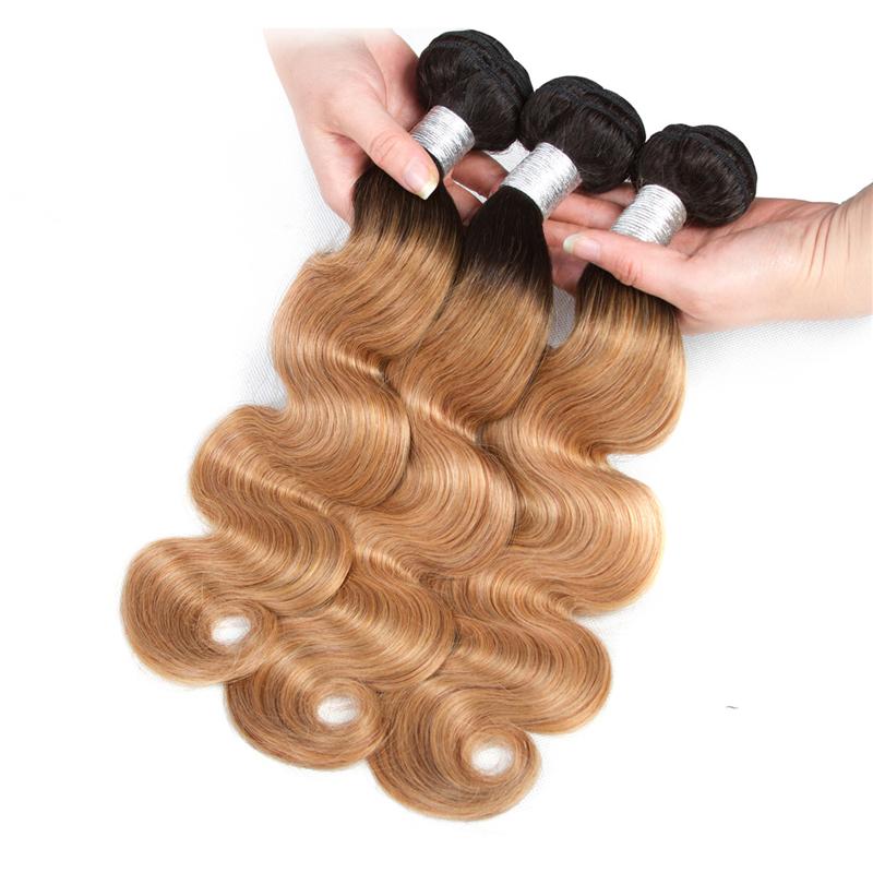 #27 Body Wave 10A Grade #1B/27 Hair BUNDLES with 4x4 CLOSURES & 13x4 F - GlamAura