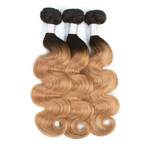 #27 Body Wave 10A Grade #1B/27 Hair BUNDLES with 4x4 CLOSURES & 13x4 F - GlamAura