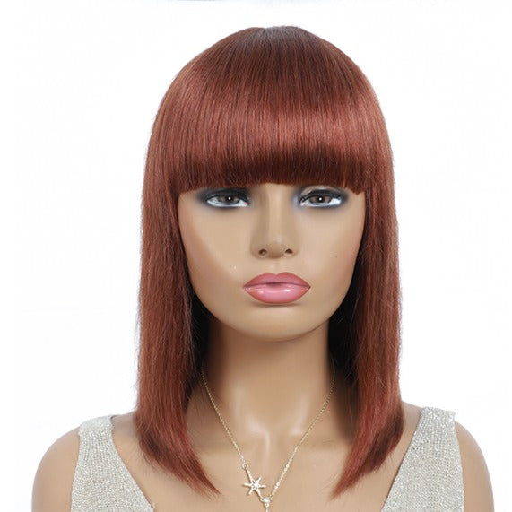 #613 Brazilian 99J Burgundy Short Bob Remy Straight Human Hair Wigs Wi - GlamAura