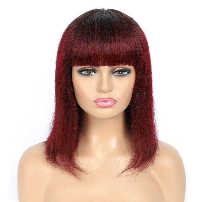#613 Brazilian 99J Burgundy Short Bob Remy Straight Human Hair Wigs Wi - GlamAura