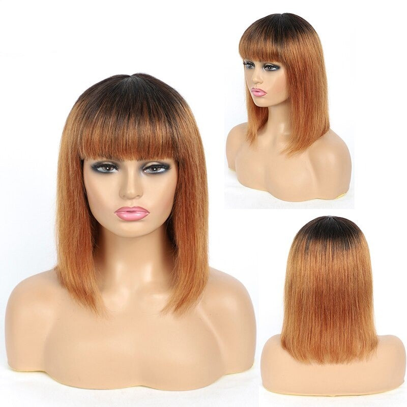 #613 Brazilian 99J Burgundy Short Bob Remy Straight Human Hair Wigs Wi - GlamAura