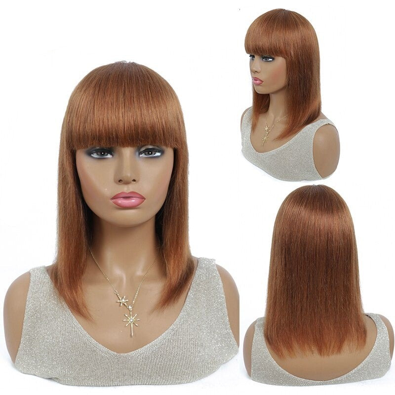 #613 Brazilian 99J Burgundy Short Bob Remy Straight Human Hair Wigs Wi - GlamAura