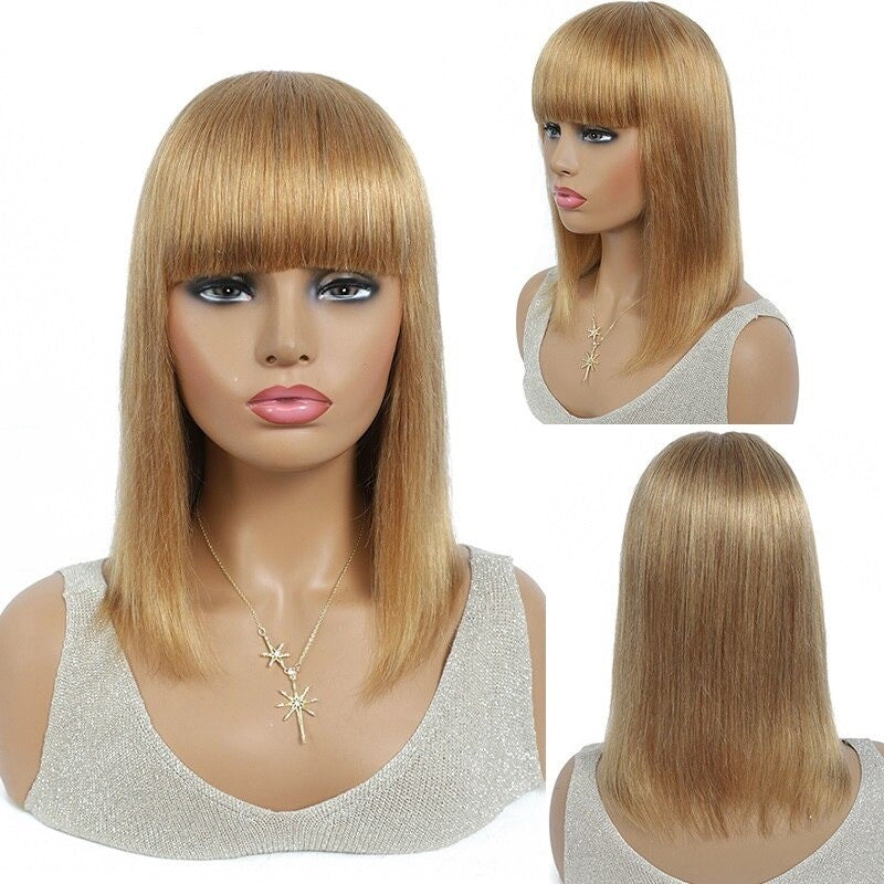 #613 Brazilian 99J Burgundy Short Bob Remy Straight Human Hair Wigs Wi - GlamAura