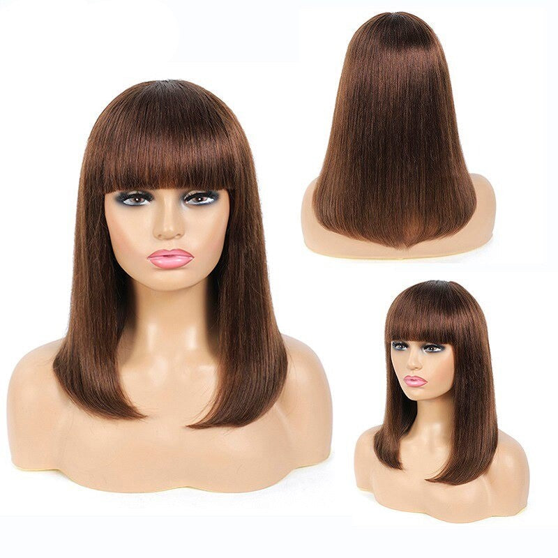 #613 Brazilian 99J Burgundy Short Bob Remy Straight Human Hair Wigs Wi - GlamAura