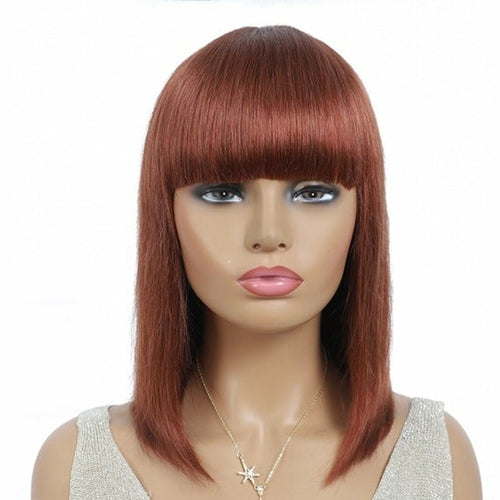 #613 Brazilian 99J Burgundy Short Bob Remy Straight Human Hair Wigs Wi - GlamAura